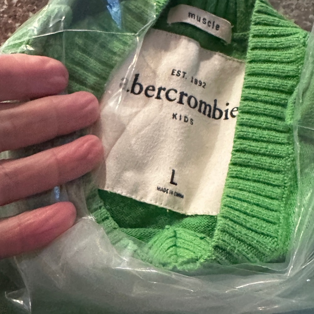 Abercrombie & Fitch Sweater Unisex LGreen Pullover‎ Muscle Cotton Casual - Picture 7 of 8